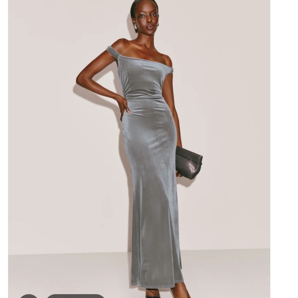 Reformation Ritz Knit Dress Elegant Gray Velvet Maxi Dress Evening Gown Formal M - Picture 7 of 7
